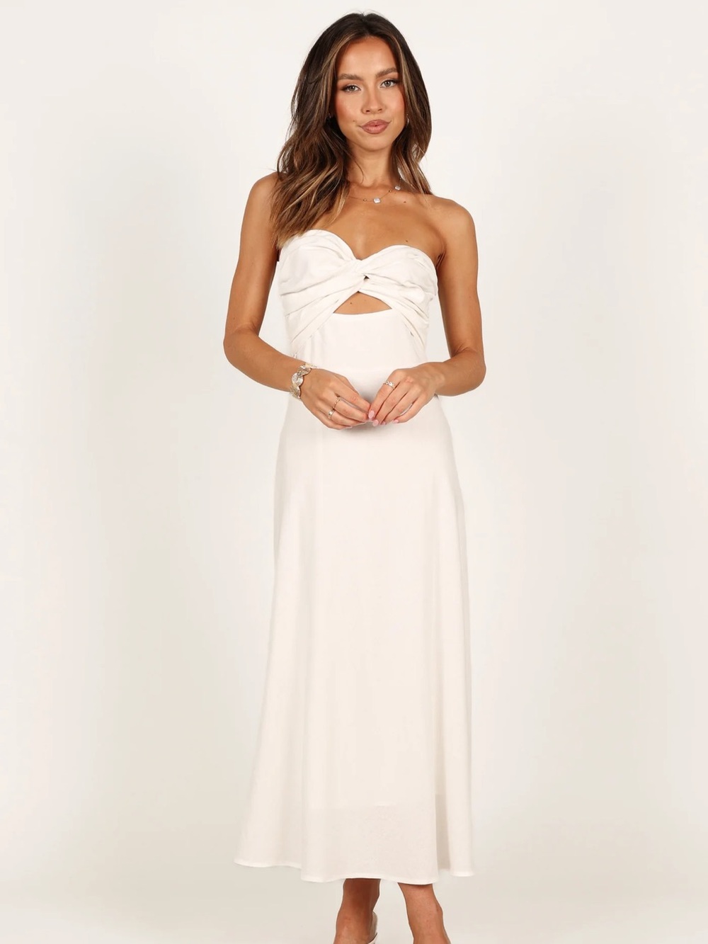NWT Petal & Pup Rosetta Dress – White | Strapless Twist Front Midi Dress | 6